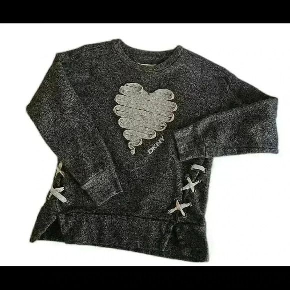 DKNY Heart Graphic Sweatshirt with Lace-Up Detail - Picture 1 of 4